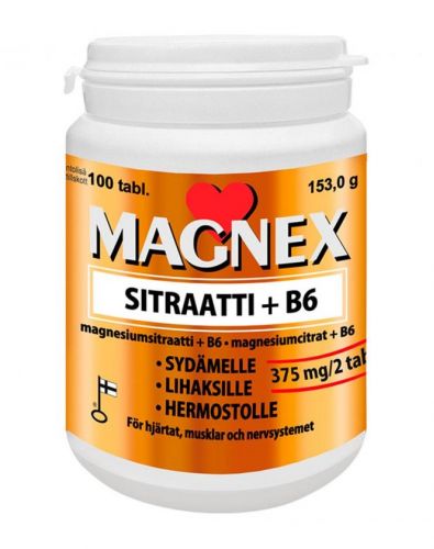 Magnex Sitraatti 375 mg + B6, 100 tabl.