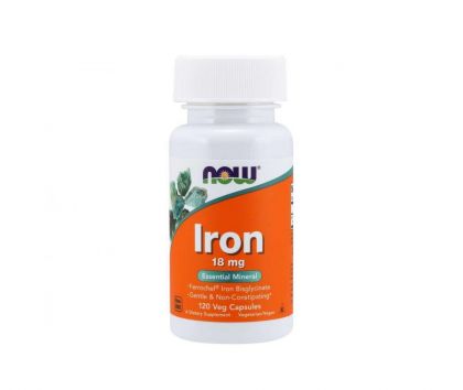 NOW Foods Iron 18 mg, 120 kaps. (Poistotuote, 07/23)